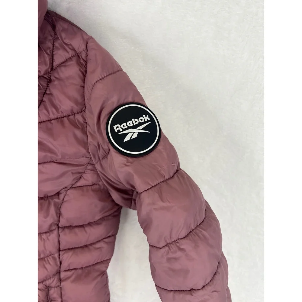 Reebok Girls Lightweight Dusty Pink Puffer Coat‎ Hooded Jacket Size S 7-8